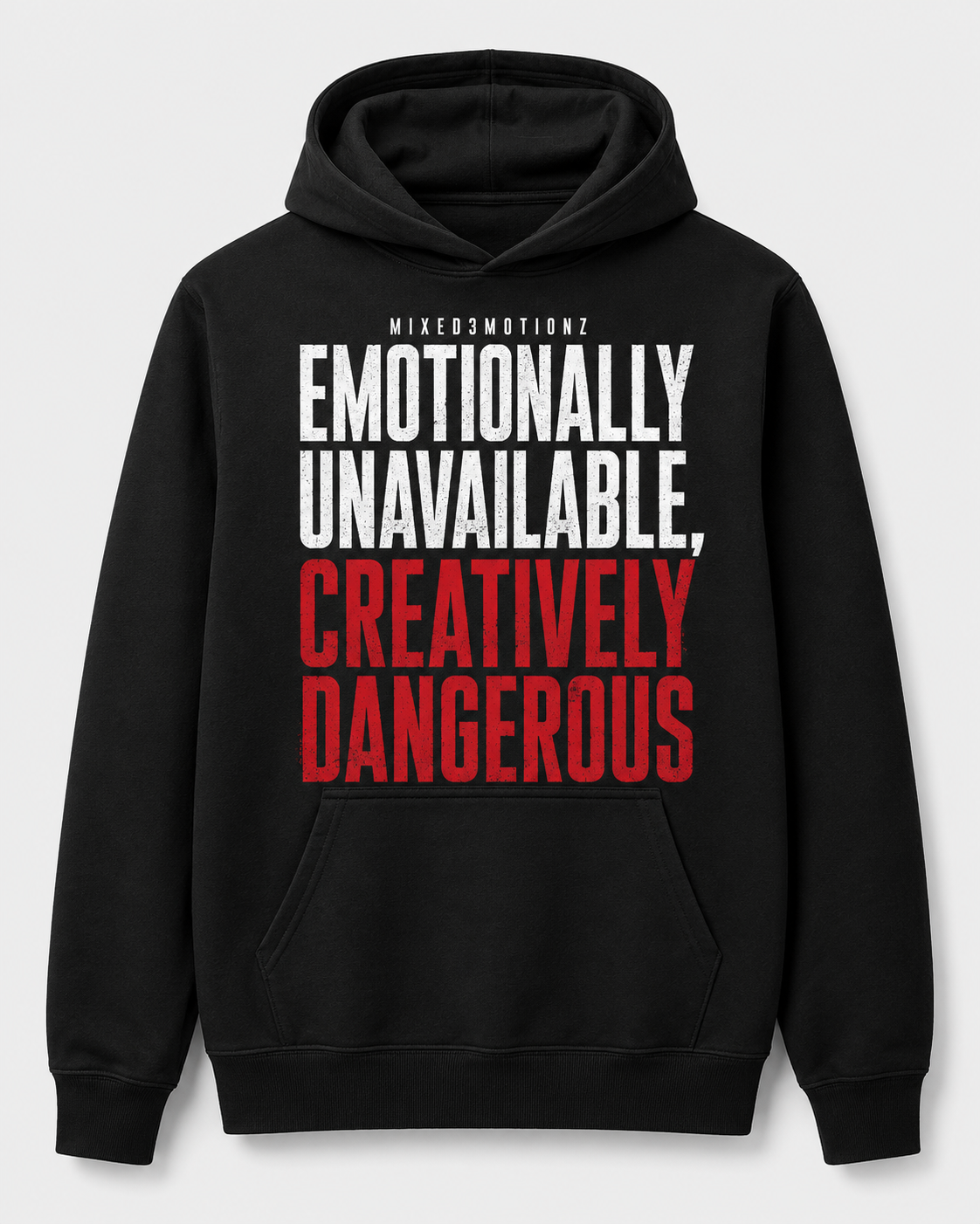 Emotionally Unavailable, Creatively Dangerous merch mockup
